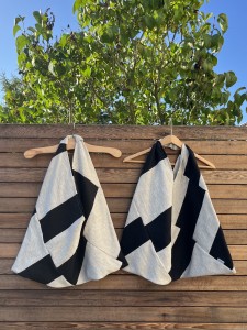Lniana torba ORIGAMI patchwork beżowo-czarna